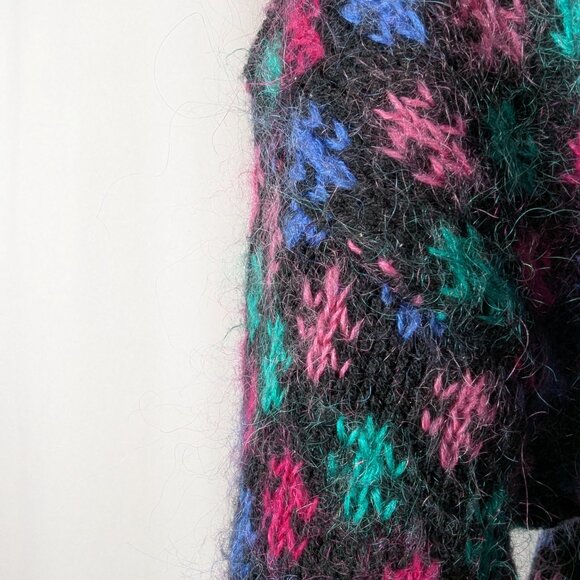Best American Sweater Vintage Black Pink Fuzzy 80s 90s Wool Blend Womens Size M - Picture 4 of 9